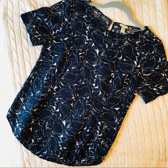J. Crew | Laser Cut | Navy Blue Floral | Blouse - Picture 2 of 4